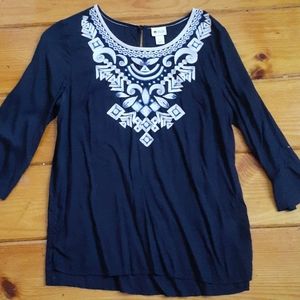 Navy blue embroidered blouse, size - s